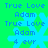 Green background with blue text and snowflake symbols repeating in a pattern