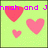 Pixelated image with light green background, three pink hearts of varying sizes, and partial purple text reading 'nnah and J' at the top.