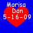 Four identical red heart-shaped icons with white text on a blue background, each displaying 'Morisa Dan 5-16-09' in pixelated font.
