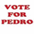 Red pixelated text reads 'VOTE FOR PEDRO' in three centered lines on a white background.