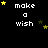 Pixelated text 'make a wish' in white on black background with yellow and brown stars scattered around, some stars animated to change position across frames.