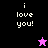 Pixelated text 'i love you!' on split backgrounds with a star icon changing color and position.