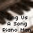 Pixelated image of a piano keyboard with overlaid text and symbols, showing animated transitions between different text arrangements.