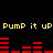 Yellow text 'Pump it up Pump it up' repeats above red horizontal bars on black background, with bar heights changing across frames.