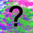 A black question mark symbol centered on a pixelated background of blended pink, green, blue, and purple hues.