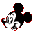 Six pixelated Mickey Mouse head icons arranged in two , each showing a different facial expression with black ears and white face against gray background