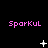 Pixelated pink text 'SparkKuL' repeated across a black background with white star-like symbols in various states of animation.