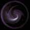 Nine circular purple swirls with white highlights arranged in a on black background, each showing slight variations in spiral orientation and light reflection