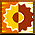pixelated sunflower icons with orange and brown petals, yellow centers, and white outlines on a warm-toned background