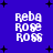 Blue background with black plus signs and white pixelated text reading Reba, Rose, Ross in four identical quadrants.