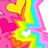 Pixelated rainbow starburst with pink hearts on left, red background with black text on right reading "I love Rassanna B+9 alott =)".