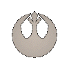 A circular icon with a stylized bird-like symbol inside, displayed in multiple grayscale variations across five