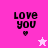 Pixelated 'Love you' text with heart symbol on pink and white background, featuring star icon variations.