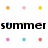A static image with black text on a white background featuring scattered multicolored dots, displaying the words 'summer', 'oh eight;', 'here', 'we come', and 'ü'.