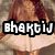 Pixelated image of a person with reddish-brown hair and light skin, overlaid with bold white text reading "bhaktij" on black background.