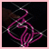 A 2x2 contact sheet of four distinct animated frames from a pink-themed AOL Instant Messenger buddy icon, featuring stylized text and abstract shapes against dark or white backgrounds with visible pixelation.