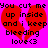 Pixelated red broken heart on bright pink background with black text reading "You cut me up inside and i keep bleeding love<3" in two identical mirrored sections.