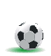 Three soccer ball icons with black and white , each resting on a green circular base against a gray background
