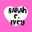 Four heart-shaped icons with black text on white backgrounds against a pink backdrop, each displaying 'sarah f. ivey' in varying pixelation levels.