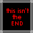 Red pixelated text on black background reads "this isn't the END" with white and gray lines framing it