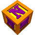 orange cubes with purple 'N' letters on yellow faces, each cube rotated to show different angles against a gray background