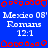 Blue background with red pixelated border elements and repeated white text reading "Mexico 08' Romans 12:1" in three