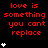 Red pixelated text on black background with white star icons, repeating 'love is something you cant replace' across multiple and