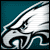 Pixelated icon with diagonal teal and white sections featuring black outlines of stylized shapes resembling a football helmet logo.
