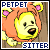 pixelated cartoon character icons with orange lion costumes, each labeled 'PETPET' top and 'SITTER' or 'RUDDLE' bottom