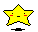 Two yellow pixelated stars with black outlines, red cheeks, and black eyes and mouth, positioned side-by-side on a gray background with black footprints below.