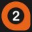 Circular orange ring surrounds a black center with a white number two on a dark background.