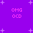 Purple background with white star shapes and pink text reading "OMG OCD" in four identical sections.