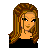 Pixel art contact sheet showing three frames of a cartoon woman with long brown hair in different poses and outfits, accompanied by text overlays on dark backgrounds.