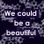 Pixelated text fragments on a dark, cloudy background with purple and white lettering.