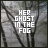 Static image of text 'HER GHOST IN THE FOG' over a foggy forest background with bare tree branches.