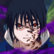 identical anime-style character portraits with dark hair and red eyes, overlaid by a diagonal purple motion blur effect