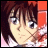 Pixelated anime-style character with brown hair and large eyes, next to stylized text on a black background.