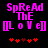 Pixelated text "SpReAd THE M0vEd" in bright pink on black background with red asterisk-like symbols below, two identical frames side-by-side.