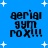 Blue background with white star shapes and black pixelated text reading 'aerial gym ROX!!!' in four identical