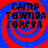 Four identical circular icons with red and blue spiral backgrounds, each containing black text reading "CAMP TOWNDA FOREVA" in a pixelated font.