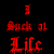 Animated contact sheet of 18 frames showing a red and white text-based icon with "Suck Jl" and "Life" elements cycling through different color states on black background.