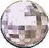 Six circular frames show a pixelated sphere with shifting light and dark patches, each frame displaying a different arrangement of white, brown, and gray segments.