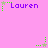 Pixelated purple text 'Lauren' with green star icons on a pink background, showing animation changes in star positions.