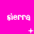 Pixelated text 'sierra' repeated across a bright pink background with small white symbols appearing and changing in the center of each