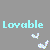 Static pixel art displays the word 'Lovable' in light blue block letters above two small, colorful pixelated shapes on a gray background.