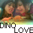 A static image shows a person with dark hair and red clothing holding an orange dinosaur toy, with 'DINO LOVE' text below.