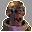 Pixelated character with bald head and blue eyes in purple top, shown from multiple angles including front, side, and back views.