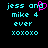 Pixelated cyan text on black background with a pink heart symbol replacing the 'o' in 'and', showing two identical frames side-by-side.