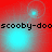 Red background with cyan light effects and repeated "scooby-doo" text across two , showing animation changes in light positions