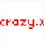 Pixelated text 'crazy.xcrazy.xcrazy.x' repeats across two with color transitions from red to yellow to green to blue